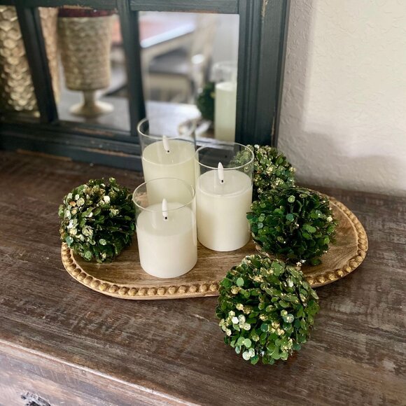 Set/6 Glitter Faux Boxwood Ball Ornaments - Picture 6 of 6